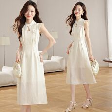 批发实拍镂空白色<b class='q'>连衣裙</b>女装2026新款旗袍裙中式风a字裙子女夏季潮