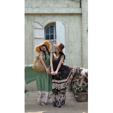 批发【荔枝冰酿】HL棉绸夏季小众吊带休闲复古可爱清新长款背带裙裤