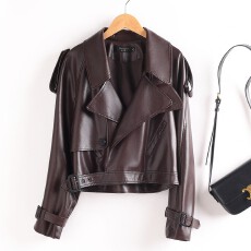 批发新款<b class='q'>海宁</b>真皮<b class='q'>皮衣</b>女短款外套西装款气质外套时尚穿搭