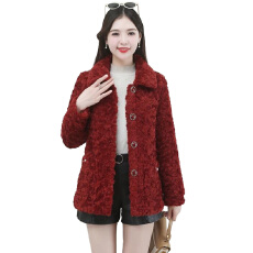 批发官图 妈妈秋冬装外套短款宽松颗粒绒女洋气高贵加绒加厚保暖上衣