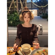 批发温斯顿艺术生/温柔层次美一字肩针织毛衣