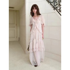 批发易梦玲同款V领荷叶边<b class='q'>连衣裙</b>