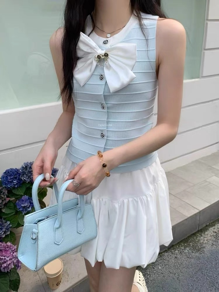 FA33448# 初春独特漂亮上衣小香风马甲女高级感超好看蝴蝶结背心针织衫 服裝批發女裝批發服飾貨源
