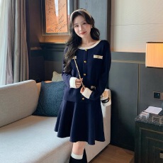 批发小香风套装女2025秋季胖妹妹气质显高针织开衫短裙两件套 有现货