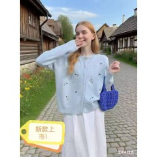批发韩款减龄甜美小清新<b class='q'>短款</b>刺绣背心显瘦长袖<b class='q'>针织</b><b class='q'>开衫</b>毛衣女