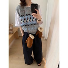 批发韩国东大门早秋穿搭叠穿提花企鹅背心短款针织<b class='q'>马甲</b>秋显瘦坎肩上衣
