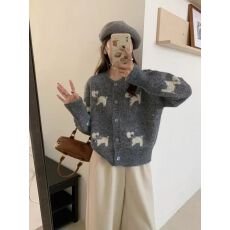 批发韩系氛围针织<b class='q'>开衫</b><b class='q'>毛衣</b>外套<b class='q'>女</b>装2025秋季小狗蝴蝶结慵懒风减龄上衣