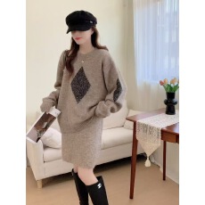 批发重工菱形亮片针织两件套装2025秋<b class='q'>冬</b>韩系新款设计感小众毛衣两件套
