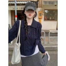 批发韩版慵懒温柔风麻花POLO领宽松<b class='q'>针织衫</b>上衣