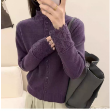 批发镂空钩花冬季女时尚立领单排扣开衫毛衣上衣<b class='q'>针织衫</b>纯色外套软糯潮