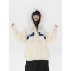 批发美式国潮费尔岛小狗提花毛领毛衣秋冬小众<b class='q'>针织衫</b>上衣