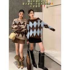 批发新款氛围感格子一字肩<b class='q'>宽松</b>保暖毛衣2025韩版设计感显瘦针织衫