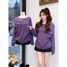 批发巨好看气质紫色软糯<b class='q'>宽松</b>显瘦毛衣女装2025秋冬新款爆款加厚针织衫