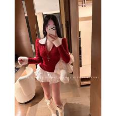 毛毛领拼接V领长袖麻花针织衫秋冬2025年修身显瘦毛衣上衣