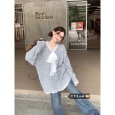 批发慵懒风小众设计感蕾丝花边针织衫毛衣女2025秋季新款女装百搭上衣