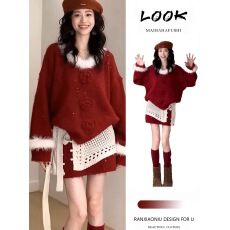 批发超火一整套2025秋冬新款时尚<b class='q'>甜美</b>减龄气质百搭毛衣短裙两件套