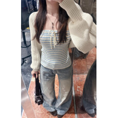 批发2026新款韩系撞色条纹抹胸叠穿针织开衫两件套上衣漂亮针织衫套装