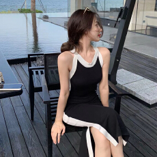 批发<b class='q'>韩国</b>东大门夏装侧开叉显瘦吊带背心连衣裙女针织无袖性感包臀<b class='q'>长裙</b>