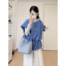 批发温柔慵懒风蓝色韩系软糯上衣坎肩叠穿针织衫背心<b class='q'>马甲</b>套头毛衣女春