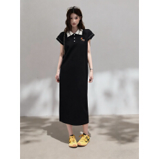 批发夏新款小众设计感宽松休闲显瘦遮肉中长款polo连衣裙短袖T恤裙女