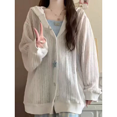 批发欧若风镂空连帽针织防晒罩衫女夏季松弛感显瘦百搭长袖<b class='q'>开衫</b>外套