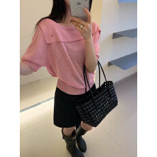 批发BADX正品一字领针织短袖T恤女2026<b class='q'>春</b>季新款法式高级感宽松上衣潮