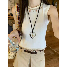 批发高级感重工<b class='q'>贝壳</b>流苏针织短背心女夏季多巴胺穿搭辣妹独特漂亮小衫