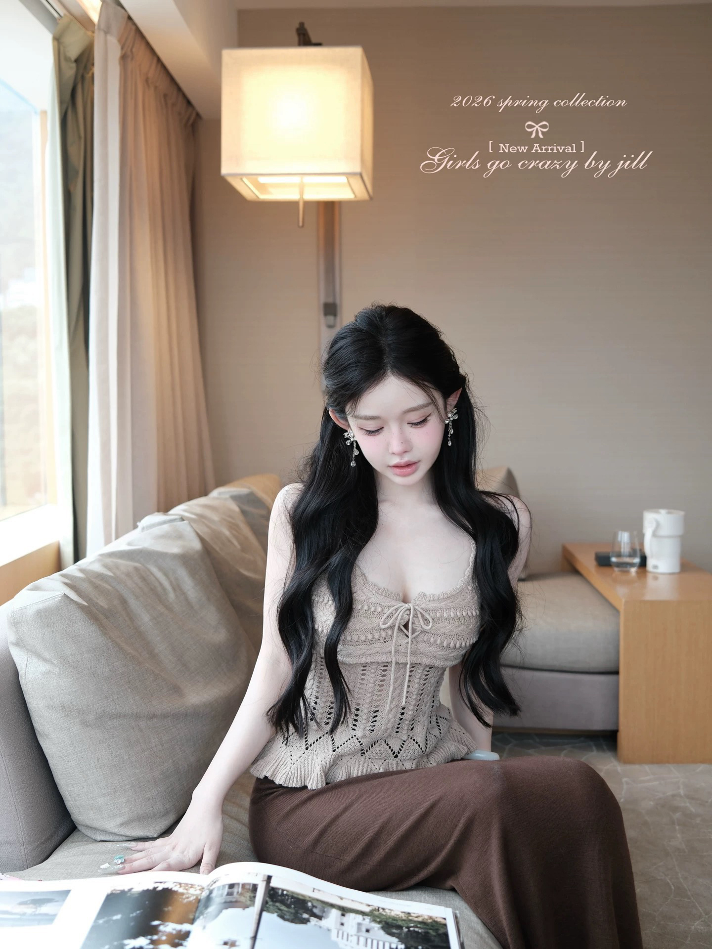 jill 대 자매 안녕하세요. 여름 면사 자수 슬립 니트 홀로우 아웃 허리 수축 슬립 맨위