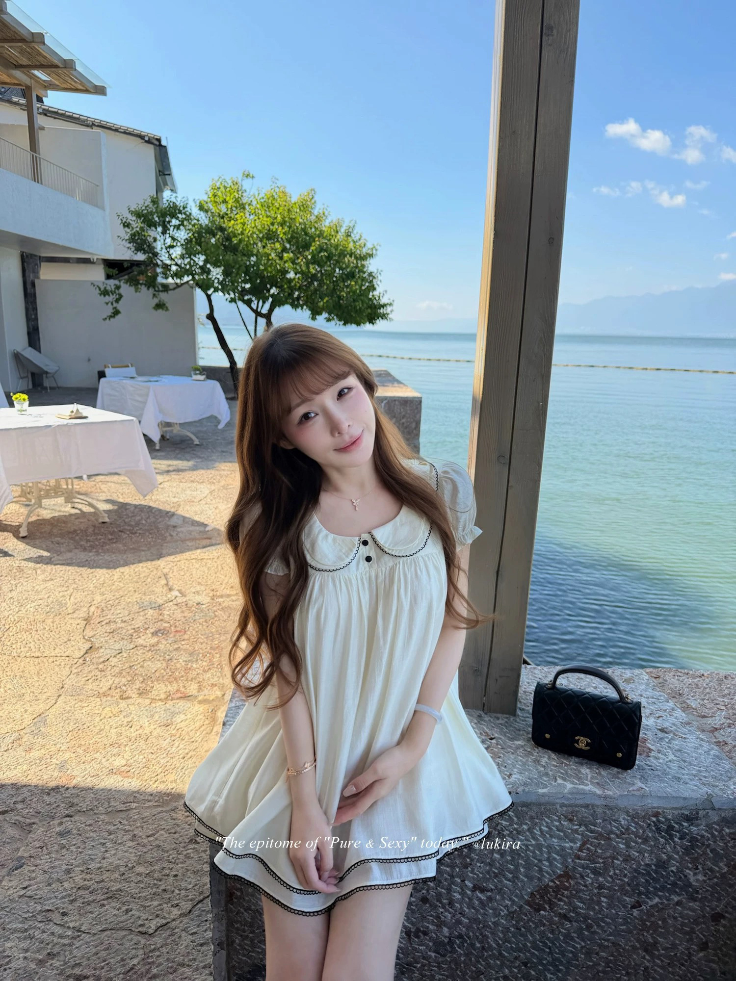 lukira 중년 사랑 언어 프랑스식 레트로 베이비 칼라 거품 소매 여성 드레스 여름 하이웨이스트 한 마디 미니 스커트