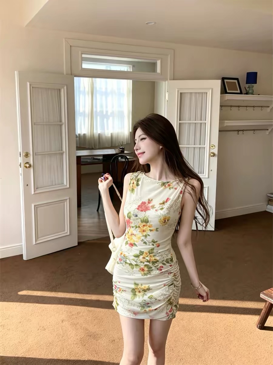 aomalm 덜 또한 눈 나 기대 벚꽃 프랑스식 망사 꽃무늬 여성 드레스 여름 허리 수축 타이트 스커트 미니 스커트