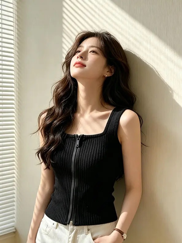 검정색 니트 조끼 여성 2026 새로운 세련된 외국 가스 고급 센스 빛 요리 한 프랑스식 패션 작은 키 맨위 여름