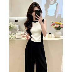 批发修身拼色撞色无袖圆领拼接<b class='q'>泰国</b>绝美韩系吊带背心女2026夏穿搭上衣