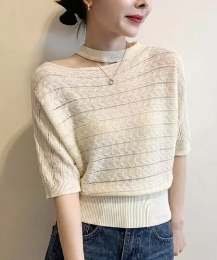 행침 목 비스듬한 어깨 얼음 실크 얇은 스타일 반팔 티셔츠 여성 2026 새로운 여름 빅 사이즈 지방 mm 슬림해 보이는 배트윙 소매 맨위