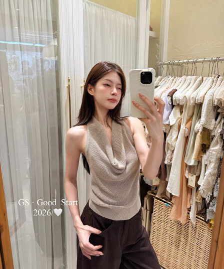 gs.good start 한 부서 미니멀리즘 순수한 욕망 센스 캐주얼 행침 목 니트 조끼 여성 여름 슬림해 보이는 맨위 트렌디