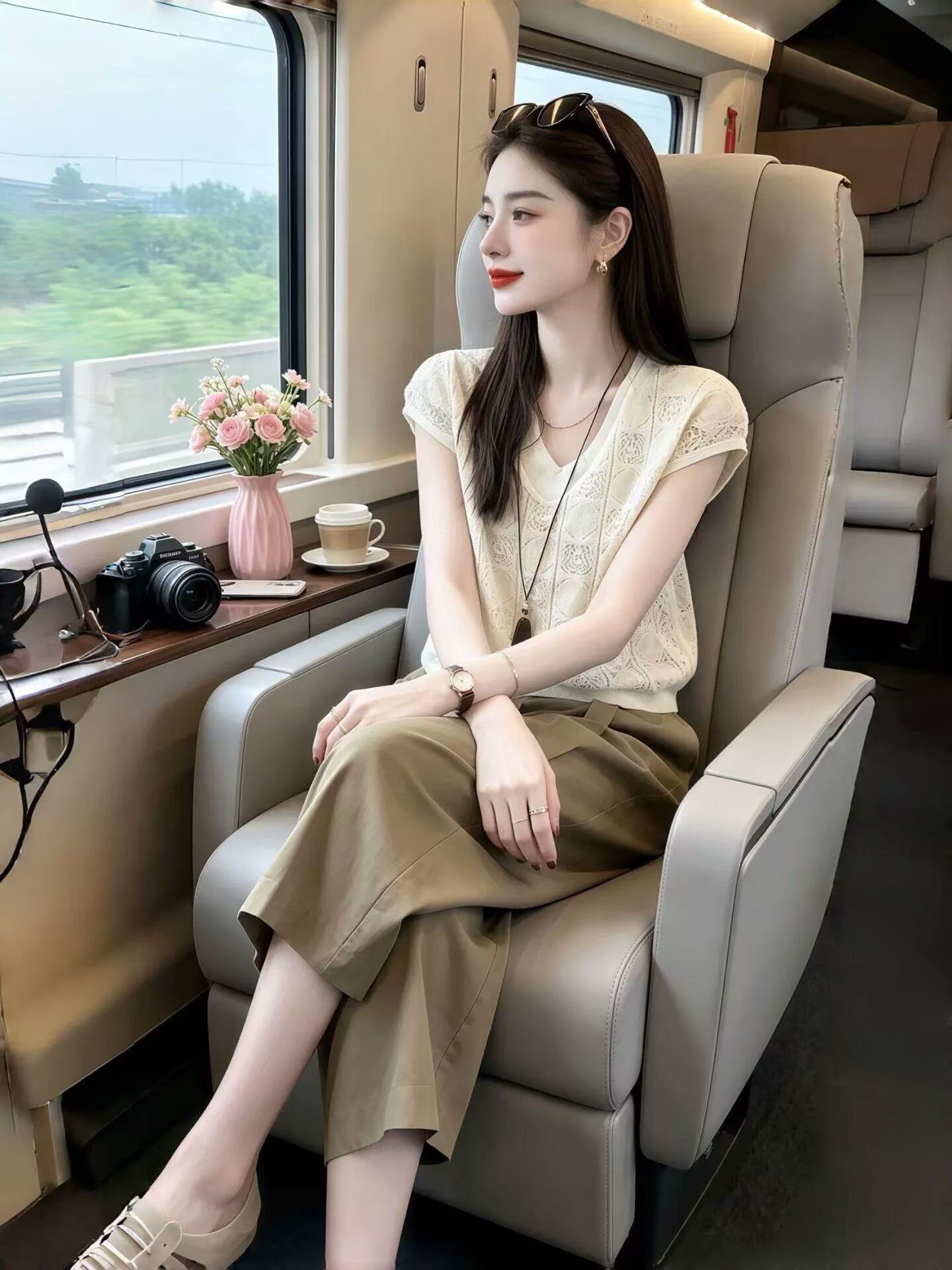 2026 새로운 V넥 자수 홀로우 아웃 페이크 레이어드 민소매 니트 여성 여름 출퇴근 슬림해 보이는 Chic 긍정적 인 어깨 의류