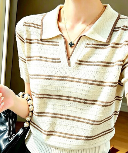 새로운 여름 POLO 칼라 배색 쇼트 스타일 반팔 외국 가스 다용도 연령 감소 슬림해 보이는