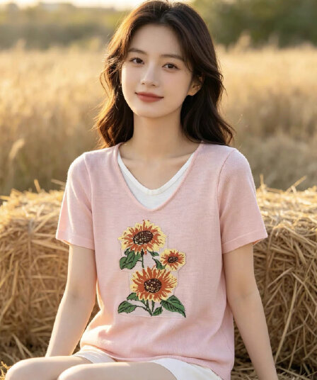 대나무 마디 마 페이크 레이어드 한국 스타일 긍정적 인 어깨 루즈핏 라운드 넥 귀여운 달콤함 프린트 2026 새로운 니트 맨위