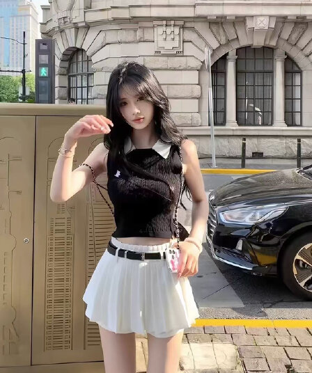 디자인 센스 자수 폴로 칼라 민소매 조끼 여성 의류 2026 여름 작은 키 몸매 가꾸기 쇼트 스타일 니트 맨위