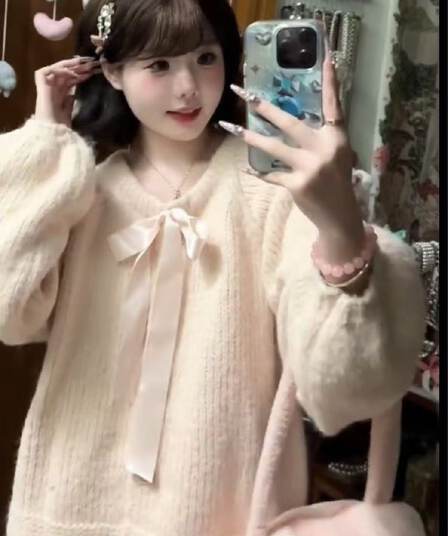 부드러운 달콤한 스타일 핑크색 나비 매듭 스트랩 스웨터 여성 코트 봄 가을 겨울 새로운 외국 가스 다용도 니트 오픈 가디건