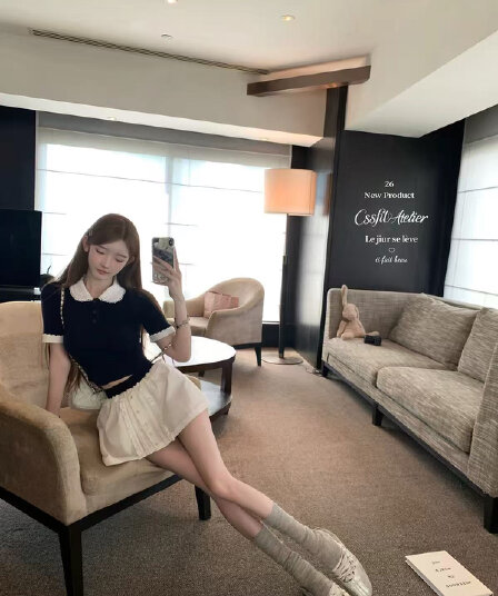늦게 우산 우산 26 ss 복숭아 나이 미시 miu 부서 얼음 마 이중층 칼라 니트 스웨터