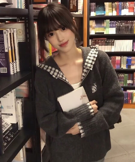 아메리칸 레트로 체크무늬 패치워크 후드 스웨터 여성 코트 가을 겨울 2026 새로운 루즈핏 느긋한 바람 니트 오픈 가디건