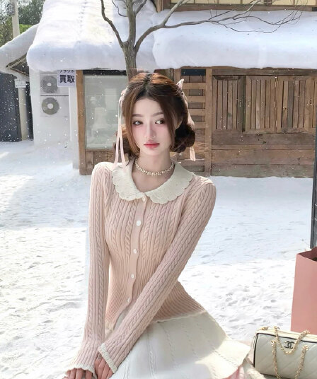 천 골드 소녀 센스 베이비 칼라 긴팔 몸매 가꾸기 예쁜 스웨터 봄 2026 새로운