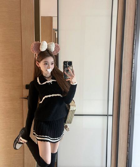 한 부서 coolline 숲 희 달빛 어린이 수다스러운 색상 소녀 센스 캐시미어 원사 니트 스웨터 반신 치마 세트 여성