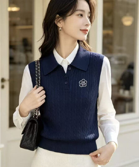 새로운 다용도 섹션 주간 실크 POLO 칼라 니트 베스트 새로운 스택 착용 맨위