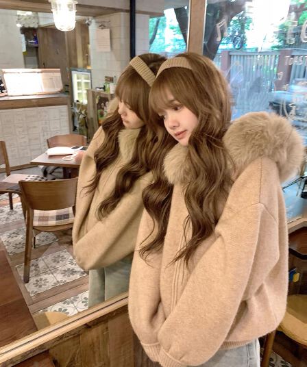 callmeear 큰 모피 칼라 스웨터 오픈 가디건 여성 코트 가을 겨울 루즈핏 슬림해 보이는 부드러운 찹쌀 니트 스웨터