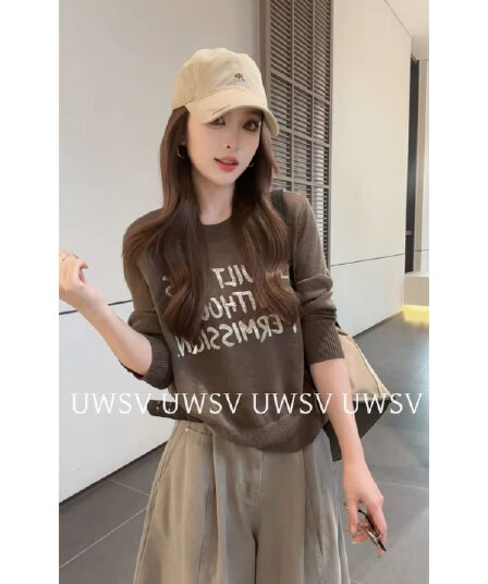 Annan uwsv 새로운 이른 가을 외국 가스 패션 루즈핏 캐주얼 여자 니트 스웨터 풀오버 알파벳 스웨터