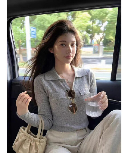 한 부서 오트밀 색상 V넥 니트 스웨터 여성 봄 가을 착용 가져 가라. 오래된 돈 바람 스웨터 POLO 셔츠 인사이드 가져 가라. 만나는 맨위