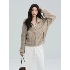 批发高领毛衣外套女<b class='q'>春</b>秋季新款慵懒高级感拉链保暖针织上衣
