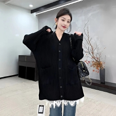 批发大码韩系chic黑色中长款毛衣针织<b class='q'>开衫</b><b class='q'>女</b>早秋新款胖mm显瘦遮肉上衣