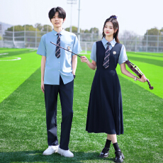 批发情侣装夏季学生班服套装<b class='q'>连衣裙</b>校服  女裙73   男套60